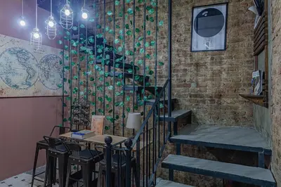 a staircase in a room with a brick wall at Stories Of Galata in Istanbul