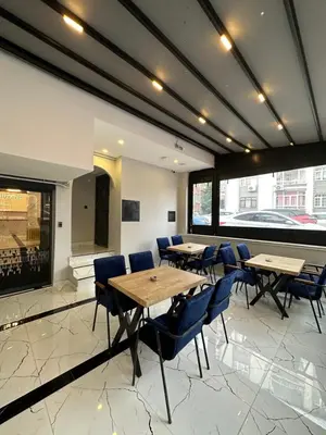 a dining room with tables and chairs and a fireplace at İstanbul Paradise Hotel in Istanbul
