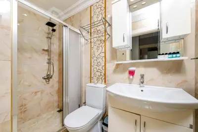 a bathroom with a toilet and a sink and a shower at Amoria House Sultanahmet in Istanbul