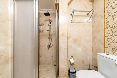 a bathroom with a shower and a toilet at Amoria House Sultanahmet in Istanbul