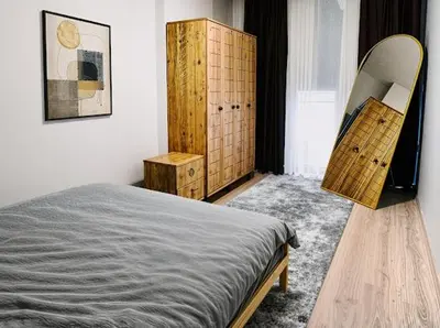a bedroom with a bed and a surfboard in it at House in Istanbul