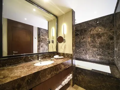 a bathroom with a sink and a mirror at Mercure Istanbul West Hotel & Convention Center in Istanbul