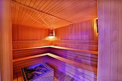 a wooden sauna with a light in the middle at Lady Diana Hotel in Istanbul
