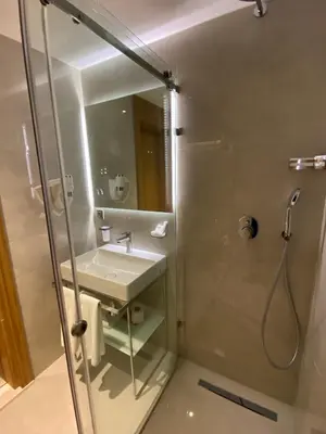 a bathroom with a sink and a shower at Lady Diana Hotel in Istanbul