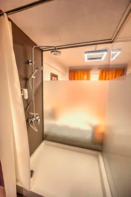 a view of a shower in a bathroom at Vavien Hotel in Istanbul