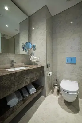 a bathroom with a toilet and a sink and a mirror at Wish More Hotel Istanbul in Istanbul