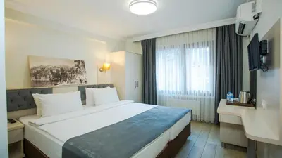 a hotel room with a large bed and a television at Sim Hotel Istanbul Old City in Istanbul