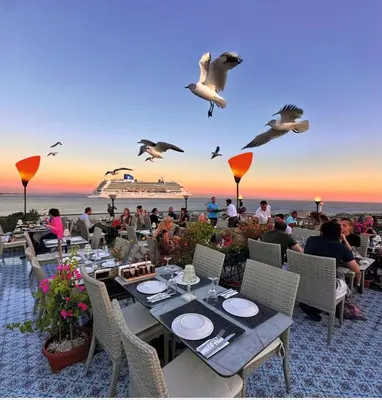 a group of people sitting at a table with birds at The Byzantium Suites Hotel & Spa in Istanbul