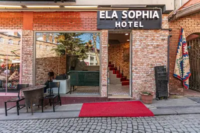 a hotel with a red rug in front of a store at Elasophia Hotel in Istanbul