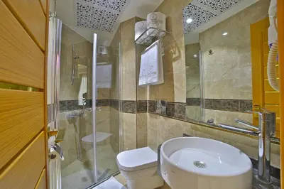 a bathroom with a toilet and a sink and a shower at Hotel Resitpasa Istanbul in Istanbul