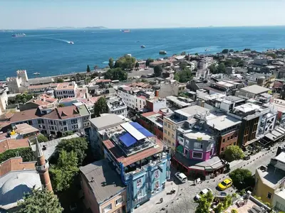 an aerial view of a city with the ocean at Villa Sofia in Istanbul