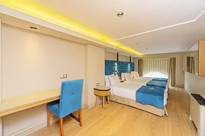 a hotel room with a bed and a desk at History Hotel in Istanbul