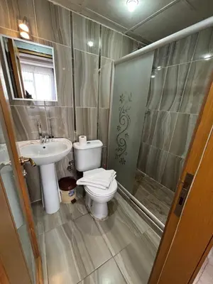 a bathroom with a toilet and a sink and a shower at Fly Hotel in Istanbul