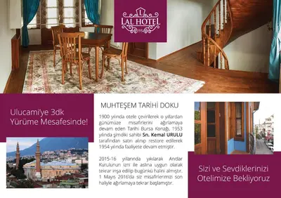 a flyer for a furniture retailer with a table and chairs at Lal Hotel Bursa in Bursa