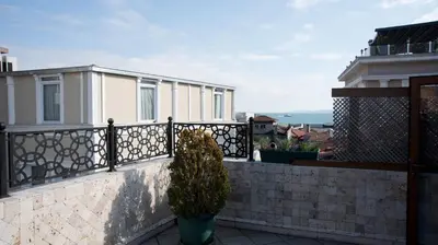 a balcony with a fence and a potted plant at Blue Mosque Suites-Old City Sultanahmet in Istanbul