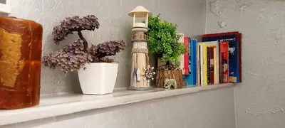 a shelf with flowers and books on a wall at Loren Hotel&Suites in Istanbul