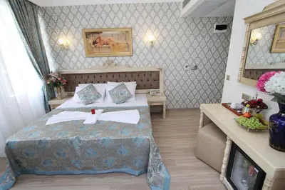 a hotel room with a bed and a television at Apple Tree Hotel in Istanbul
