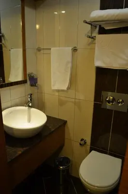 a bathroom with a sink and a toilet at Atlas Otel in Bursa