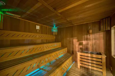 an empty sauna with wooden walls and wooden floors at Wyndham Istanbul Old City in Istanbul