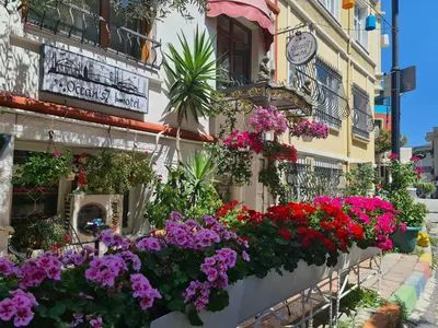 a building with flowers in front of it at Oceans 7 Hotel in Istanbul