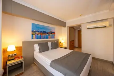 a bedroom with a bed and a painting on the wall at Klas Hotel Istanbul Old City in Istanbul