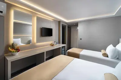 a hotel room with two beds and a television at Pianoforte by Febor Hotels&Spa in Istanbul