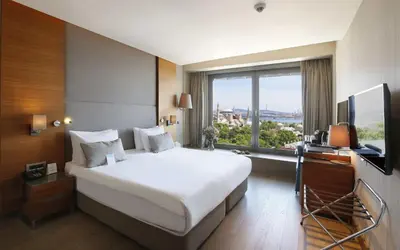 a hotel room with a large bed and a window at Hotel Arcadia Blue Istanbul in Istanbul