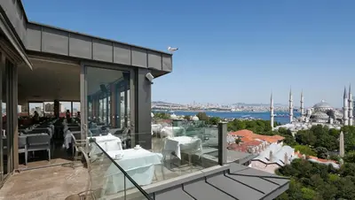 a balcony of a house with a view of the city at Hotel Arcadia Blue Istanbul in Istanbul