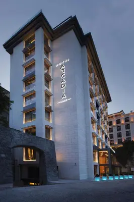 a building with a hotel sign on the side of it at Hotel Arcadia Blue Istanbul in Istanbul