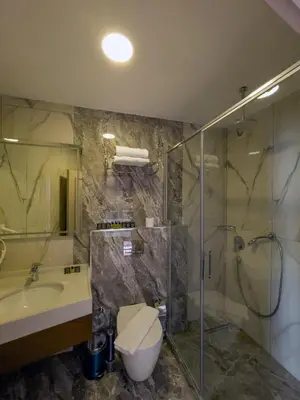 a bathroom with a toilet and a sink and a shower at Martinenz Hotel in Istanbul