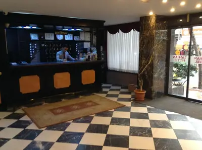 a man standing at the bar in a restaurant at Tayhan Hotel in Istanbul