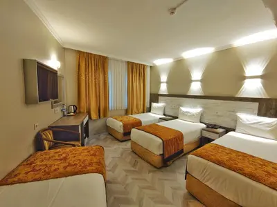 a hotel room with two beds and a television at Orient Mintur Hotel in Istanbul