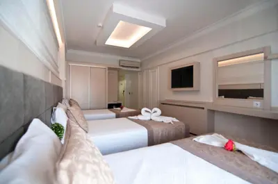 a hotel room with two beds and a television at Royce Hotel in Istanbul