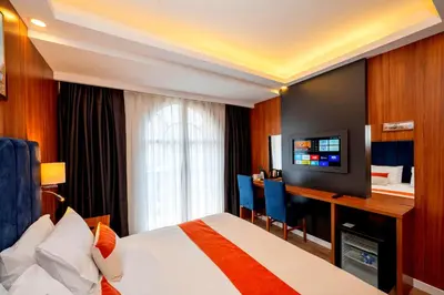 a hotel room with a bed and a desk at Harmony Hotel Istanbul & SPA in Istanbul