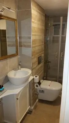 a bathroom with a sink and a toilet and a shower at Hotel 1453 in Istanbul