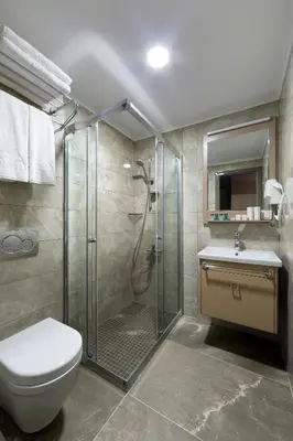 a bathroom with a shower and a toilet and a sink at Regard Hotel in Istanbul