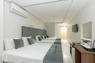 a hotel room with two beds and a television at Bursa Grand Family HOTEL in Bursa