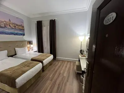 a hotel room with two beds and a television at City Center Hotel Taksim İstanbul in Istanbul