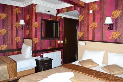 a hotel room with two beds and a tv at Ares Hotel in Istanbul
