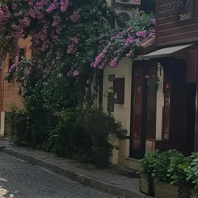 a building with flowers on the side of it at Villa Sphendone Suites Istanbul in Istanbul