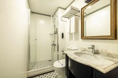 a bathroom with a toilet and a sink and a shower at Raymond Hotel Old City in Istanbul