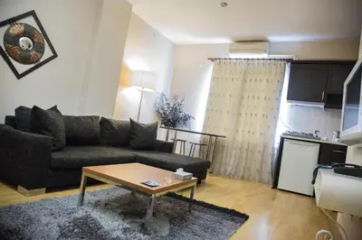 a living room with a couch and a table at Airport Residence in Istanbul