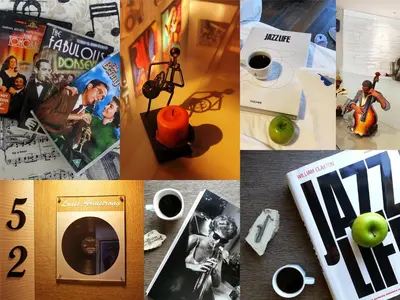 a collage of pictures of books and magazines at Jazz Hotel Nisantasi in Istanbul