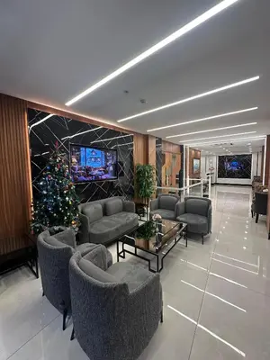 a living room with a christmas tree and couches at İstanbul Trend Hotel Old City in Istanbul