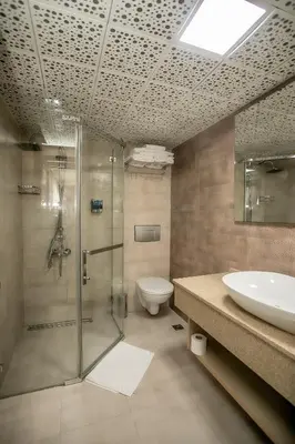 a bathroom with a shower and a sink and a toilet at Hotel Pera Capitol - Taksim & İstiklal in Istanbul