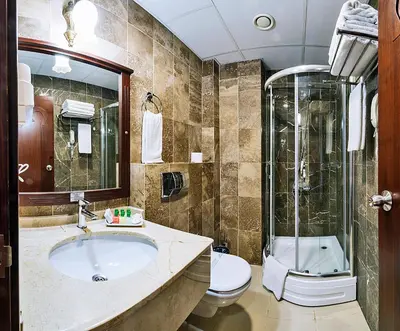 a bathroom with a sink and a toilet and a shower at Gülhanepark Hotel & Spa in Istanbul