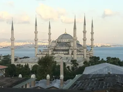 a large building with blue domes and minarets on theultan ahmad at Sultanahmet Park Hotel in Istanbul