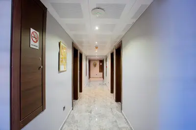 a corridor in a hospital hallway with a hallway at Grand Ant Hotel in Istanbul