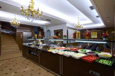a buffet line in a hotel with food at Grand Ant Hotel in Istanbul