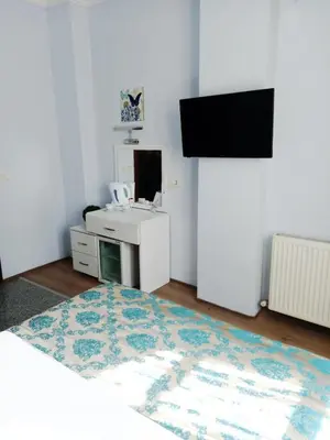 a bedroom with a tv and a desk and a bed at Antik Ipek Hotel in Istanbul